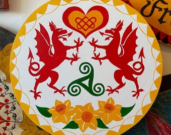 12” made to order Hiraeth Cymru daffodils Welsh hex sign