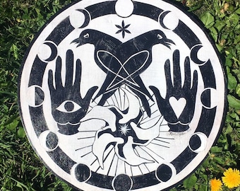 Custom Crow, Datura and Hands PA Dutch Hex Sign Painting