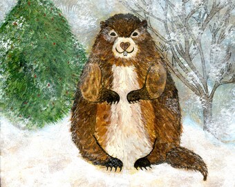 PA Dutch Fraktur Winter Grundsau Groundhog stretched canvas print