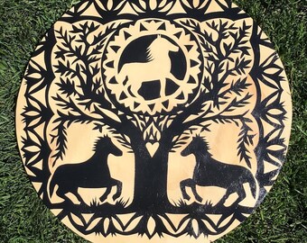 16” Original Horses and trees PA Dutch Hex Sign Painting