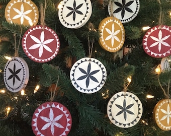 Hand painted rosette hex sign ornaments or talisman.