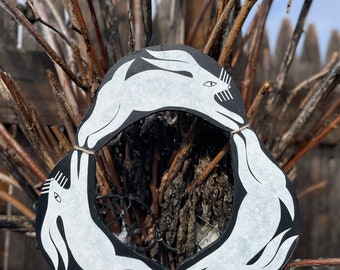 Limited edition Welsh triple hare wooden wreath