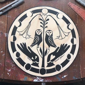 Custom Owl, Datura and Hands PA Dutch Hex Sign Painting