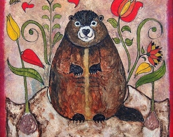 PA Dutch Fraktur Grundsau Groundhog Painting