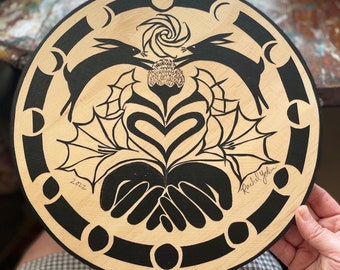 Custom Rabbit, Datura and Hands PA Dutch Hex Sign Painting