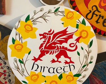 12” Hiraeth Cymru daffodils pussywillow Welsh hex sign