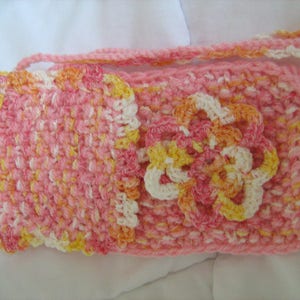 Pink Knit and Crochet Cell Phone Case, Eyeglasses Case, with Neck, Shoulder, or Cross Body Strap. Gift for Her image 2