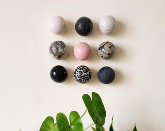 Pink and Black Ceramic Orbs Wall Art, Modern Sphere Mural
