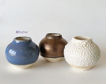 Handmade Mini Stoneware Clay Moon Jar Vase | Minimalist Decor
