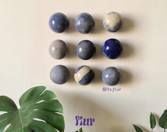 Blue Ceramic Orb Set – Handmade Stoneware Clay Wall Art, Modern Decor "OCEAN"