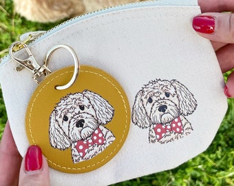 Personalised dog lover purse and keyring set with dog illustration, new puppy gift, custom Birthday gift for her, dog mum gift