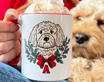 Personalised Dog Lover Christmas Wreath mug, Dog Mum Christmas Mug, Custom Dog illustration mug, Christmas stocking filler for dog lover