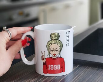 Personalised Year You were Born Mug , Personalised Mug, Birthday Gift, Mug with year of Birth , Emoji Mug , Mug that looks like you, For Her
