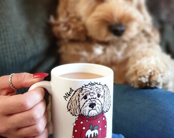 Personlised Christmas mug, Christmas Dog Mug, Dog illustration mug, christmas dog  jumper mug, dog lover mug, stocking filler, secret santa