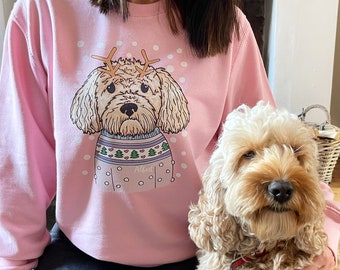 Personalised jumper with your Dog on, Dog lover gift, sydandco dog breed clothing, Cockerpoo, pug, french bulldog, pink jumper