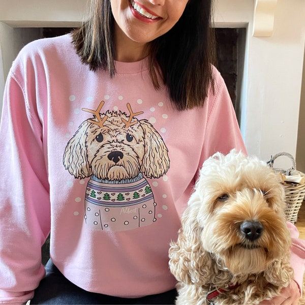 Christmas jumper with you Dog on, Dog lover Christmas jumper, Dog breed jumper, Cockerpoo jumper, pug christmas jumper, pink dog jumper