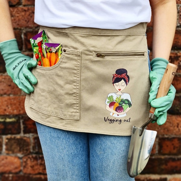 Personalised Veggie Lady Gardening Apron, Personalized Gardening apron for her,