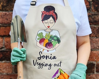 Personalised gardening apron, create your own lookalike design, gardening gift for her, gardening birthday gift, gift for her