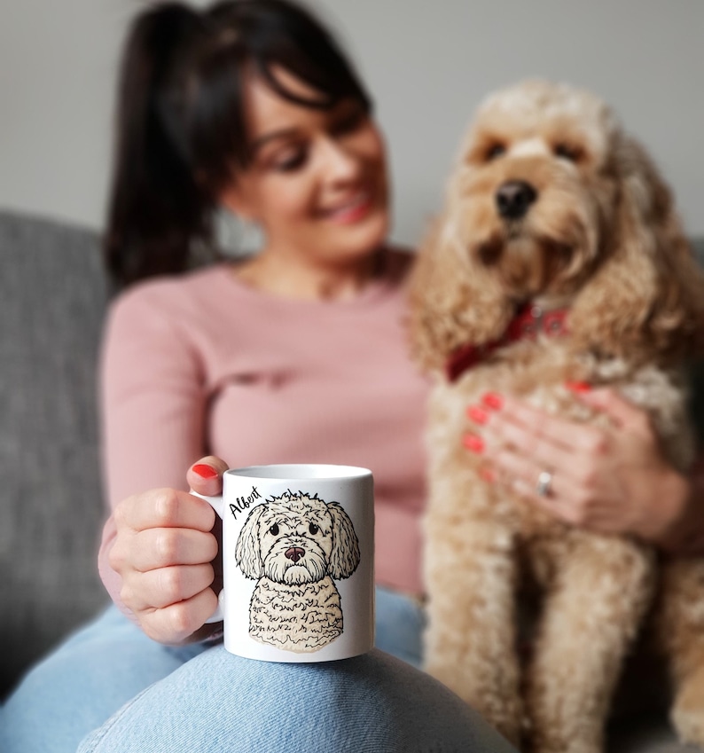 Personalised dog mug, personalised dog illustration, mug with dog on, Dog Mum gift, stocking filler gift, gift for dog mum, cockerpoo image 1