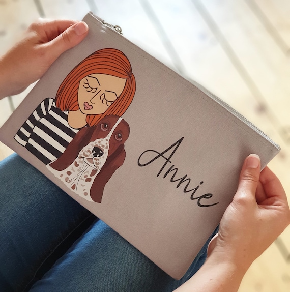 Personalised Dog Mum Makeup Bag, Custom Illustration Gift, Dog Lover Birthday, Mothers Day Gift for Her, Cosmetic storage, Pencil Case