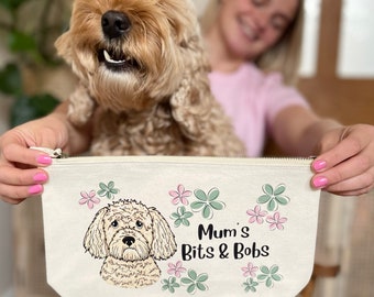 Personalised floral dog mum freestanding makeup, dog lover wash bag, toiletry case with dog on, birthday gift for her, gift for sister