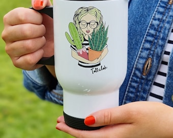 Personalised Plant Lady Travel Mug, Plant Lover gift, Plant Mama Design, Personalised Emoji Mug  Personalised mug for mum, birthday gift,
