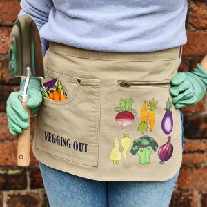 Vegging Out Gardening Apron, Gift for Gardener, Gardening apron for her, mothers day gift, birthday gift idea, gardening gift, gift for her image 3