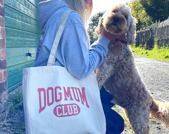 Dogs Mum Club Cotton Canvas Tote Bag, Dog Lover Christmas gift, doggy day care bag, reusable cotton canvas tote bag, dog mum gift for her