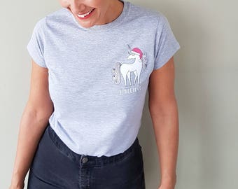 Unicorn T Shirt / Christmas T Shirt / I Believe Tshirt / Unicorn Fashion / Fashion Tshirt / Christmas Fashion / Christmas Clothing