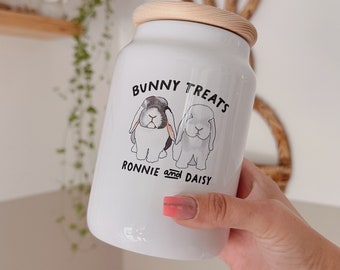 Personalised Bunny Treat Jar, rabbit birthday gift, custom rabbit food storage jar, gift for bun mum, bunny lover gift, rabbit treat storage