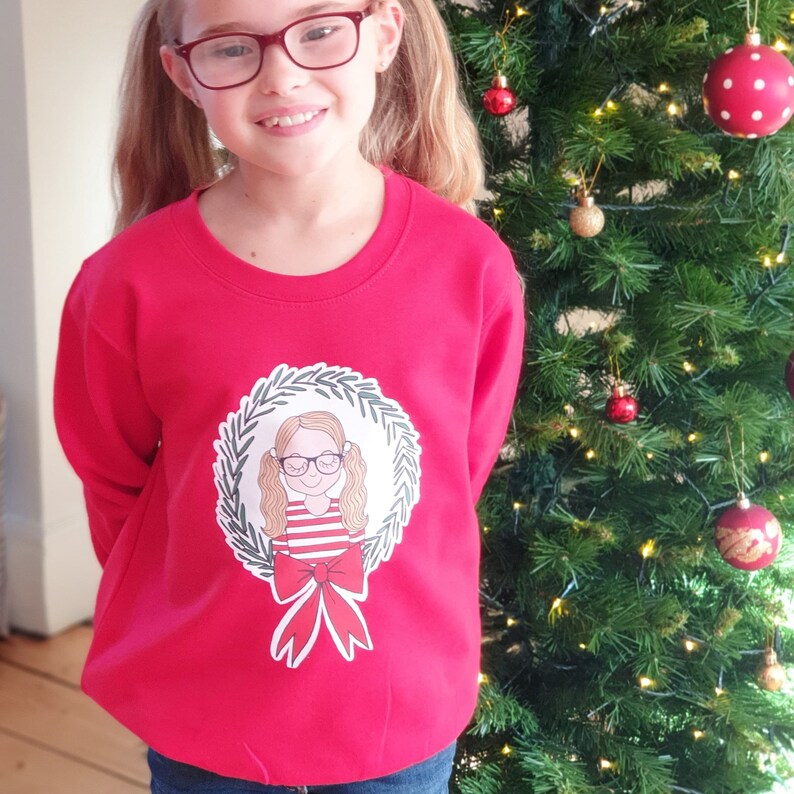 Personalised Wreath Christmas Jumper, Matching family jumpers, Red Xmas Sweater, Ugly Christmas Jumper, Wreath Xmas Sweater image 6