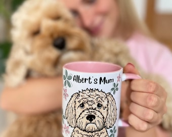 Personalised Floral Dog Mum Ceramic Mug, Dog Lover birthday Gift, Custom pet illustration coffee cup, Mothers day gift for her, dog mom gift