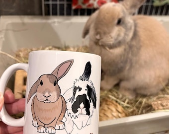 Mug personnalisé en céramique pour amoureux des lapins, mug personnalisé avec illustration de lapin, cadeau d'anniversaire pour elle, mug avec lapin, cadeau d'amitié lapin.