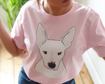 Personalised Organic cotton t-shirt with dog on, personalised pet t shirt, dog illustration t shirt, clothing with dog on, dog mum gift