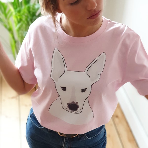 Personalised Organic cotton t-shirt with dog on, personalised pet t shirt, dog illustration t shirt, clothing with dog on, dog mum gift