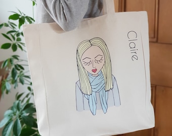 Custom Canvas Tote Bag - Personalised Shopper Bag - Tote bag with custom illustration - Christmas Gift - Tote with name on -