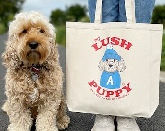 Personalised My Lush Puppy Tote Bag, personalised with your dog, custom Cockapoo, spaniel, new puppy gift, dog mama doggy day care bag,