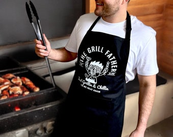 The grill father funny slogan mascot apron, retro barbecue apron, father's day gift for him, graphic print apron, birthday gift for dad