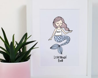 Children's personalised Little Mermaid Print, Be a little mermaid Print, Personalised print for Nursery, Nursery Decor, Mermaid Design,