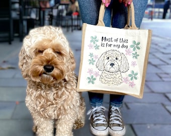 Personalised Floral Dog Mum Jute Tote Bag, dog beach bag, new puppy gift, dog lover birthday gift, dog mum gift for her, doggy daycare bag