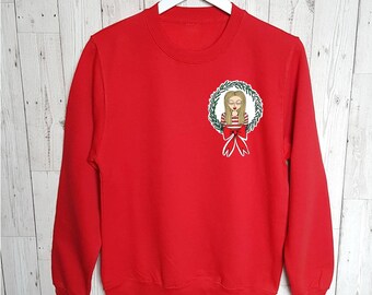 Personalised Wreath Pocket sized Christmas Jumper, Matching family jumpers, Red Xmas Sweater, Ugly Christmas Jumper, Wreath Xmas Sweater