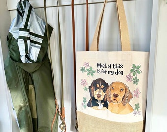 Personalised Floral Dog Mum Jute Tote Bag, dog illustration shopper tote, dog lover birthday gift, dog mum gift for her, pet portrait bag