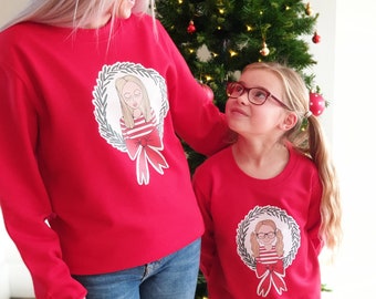 Personalised Wreath Christmas Jumper, Matching family jumpers, Red Xmas Sweater, Ugly Christmas Jumper, Wreath Xmas Sweater