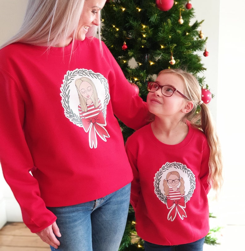 Personalised Wreath Christmas Jumper, Matching family jumpers, Red Xmas Sweater, Ugly Christmas Jumper, Wreath Xmas Sweater image 1