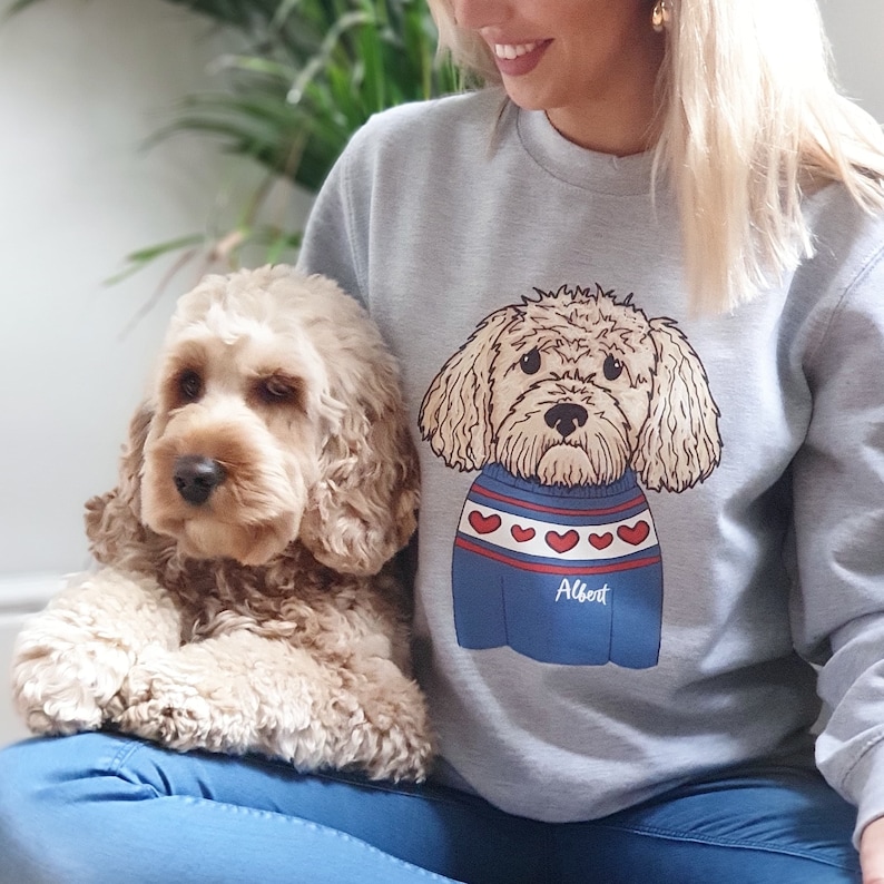 Personalised sweatshirt with an illustration of your dog, custom pet sweatshirt for a dog lover, personalised dog jumper, jumper with dog on image 1