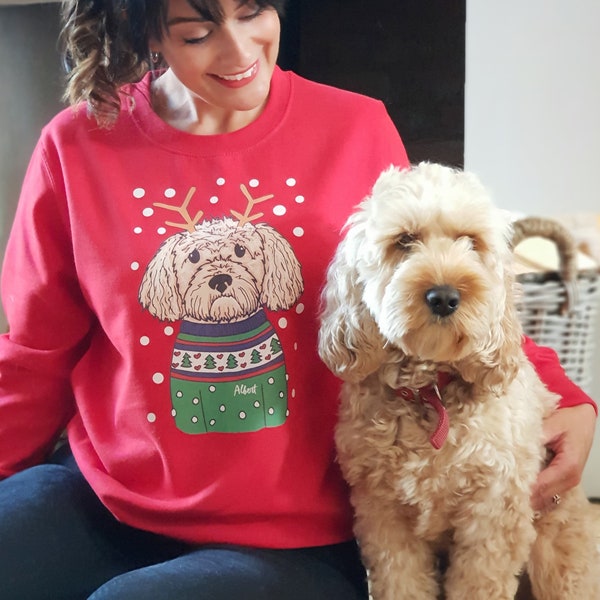 Personalised Christmas Dog Jumper, Dog lover Christmas jumper, Dog breed jumper, Cockerpoo christmas jumper, pug christmas jumper