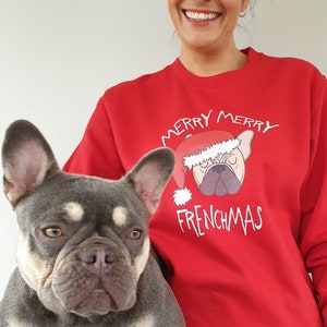 Merry Frenchmas Christmas Jumper, Ugly jumper, Christmas jumper day, Frenchie Sweatshirt, Christmas Jumpers image 1