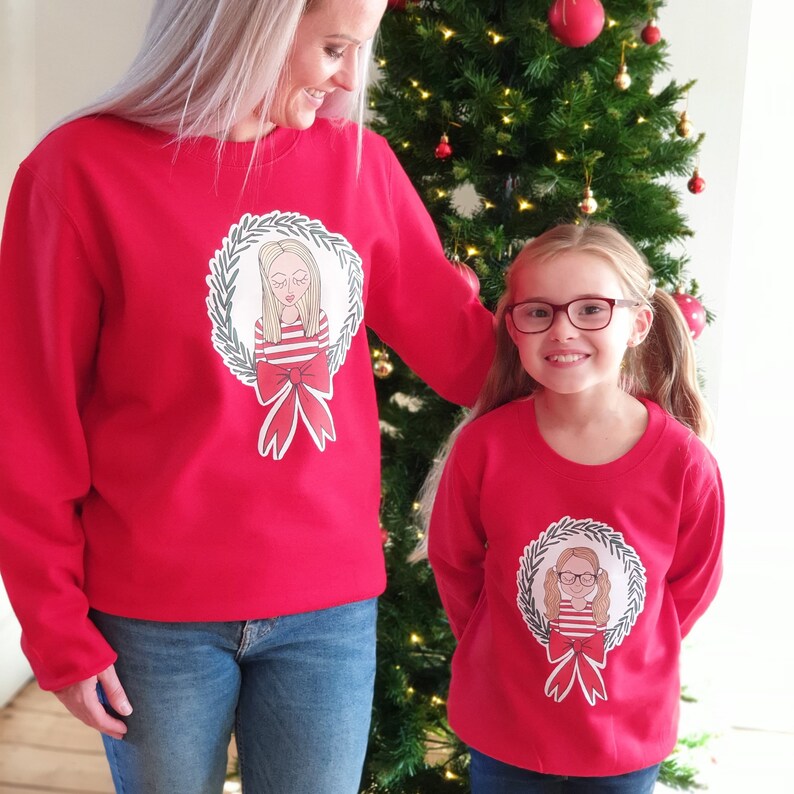 Personalised Wreath Christmas Jumper, Matching family jumpers, Red Xmas Sweater, Ugly Christmas Jumper, Wreath Xmas Sweater image 2