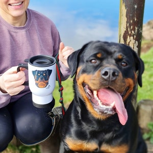Personalised dog travel mug, personalised dog illustration, travel mug with dog on, Dog Mum gift, stocking filler gift, gift for dog mum, image 1