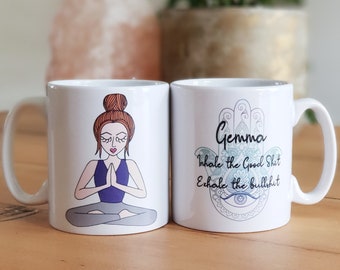 Personalised Yoga Girl Mug, Yoga Lover Mug, Yoga Design, Personalised Emoji Mug  Personalised mug for mum, birthday gift, Yoga O'Clock